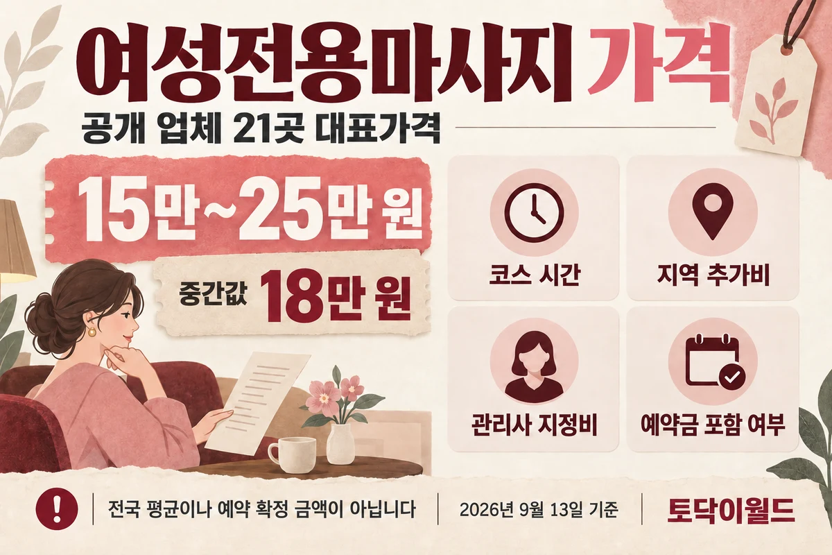 여성전용마사지 가격: 토닥이 총비용 비교 기준 사진 1/1